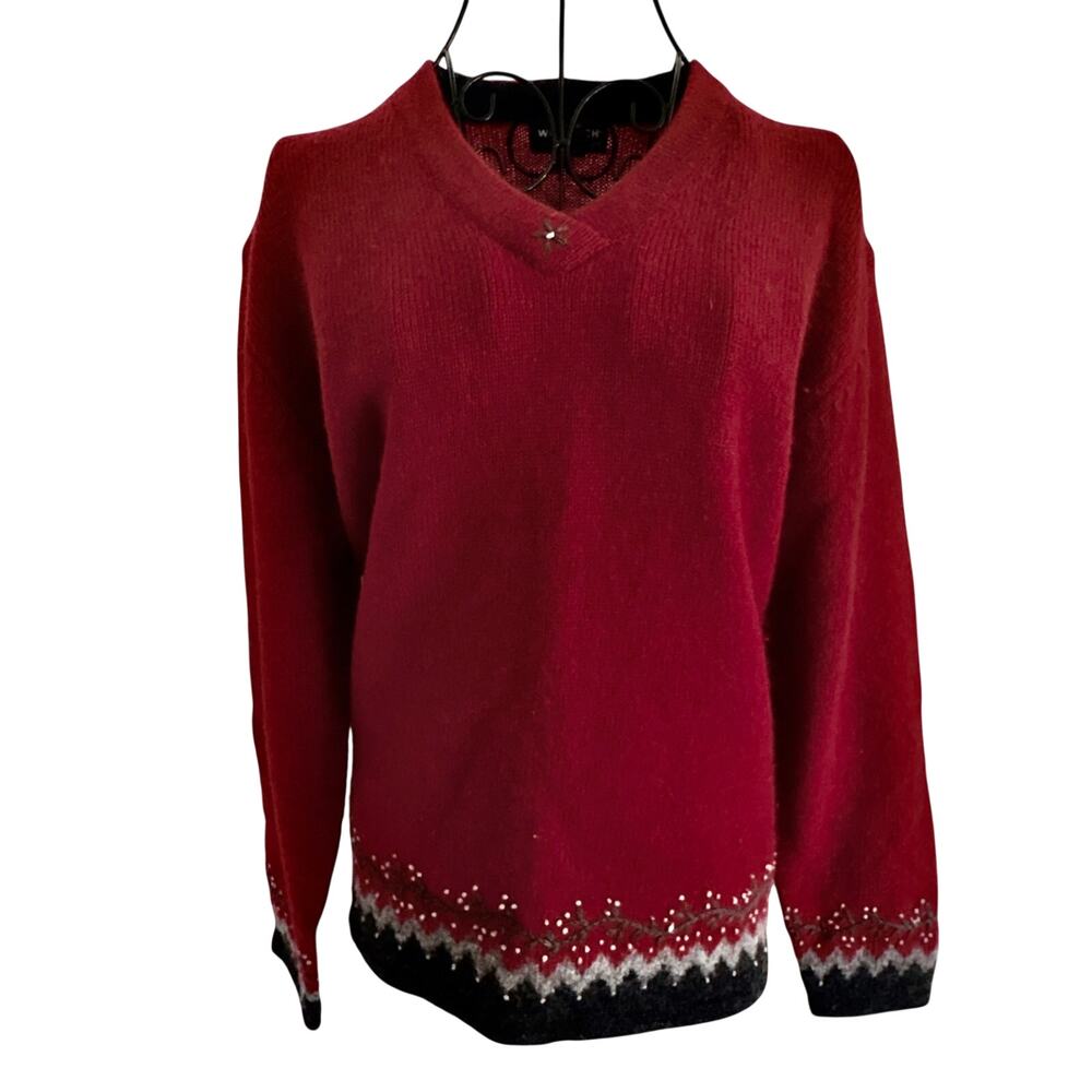 Vintage Y2K Woolrich 100% Wool Nordic Embroidered Pullover Sweater Retro Boho